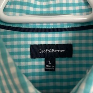 Croft & Barrow Men's Teal Gingham Long Sleeves Button Down Shirt Large Spring!